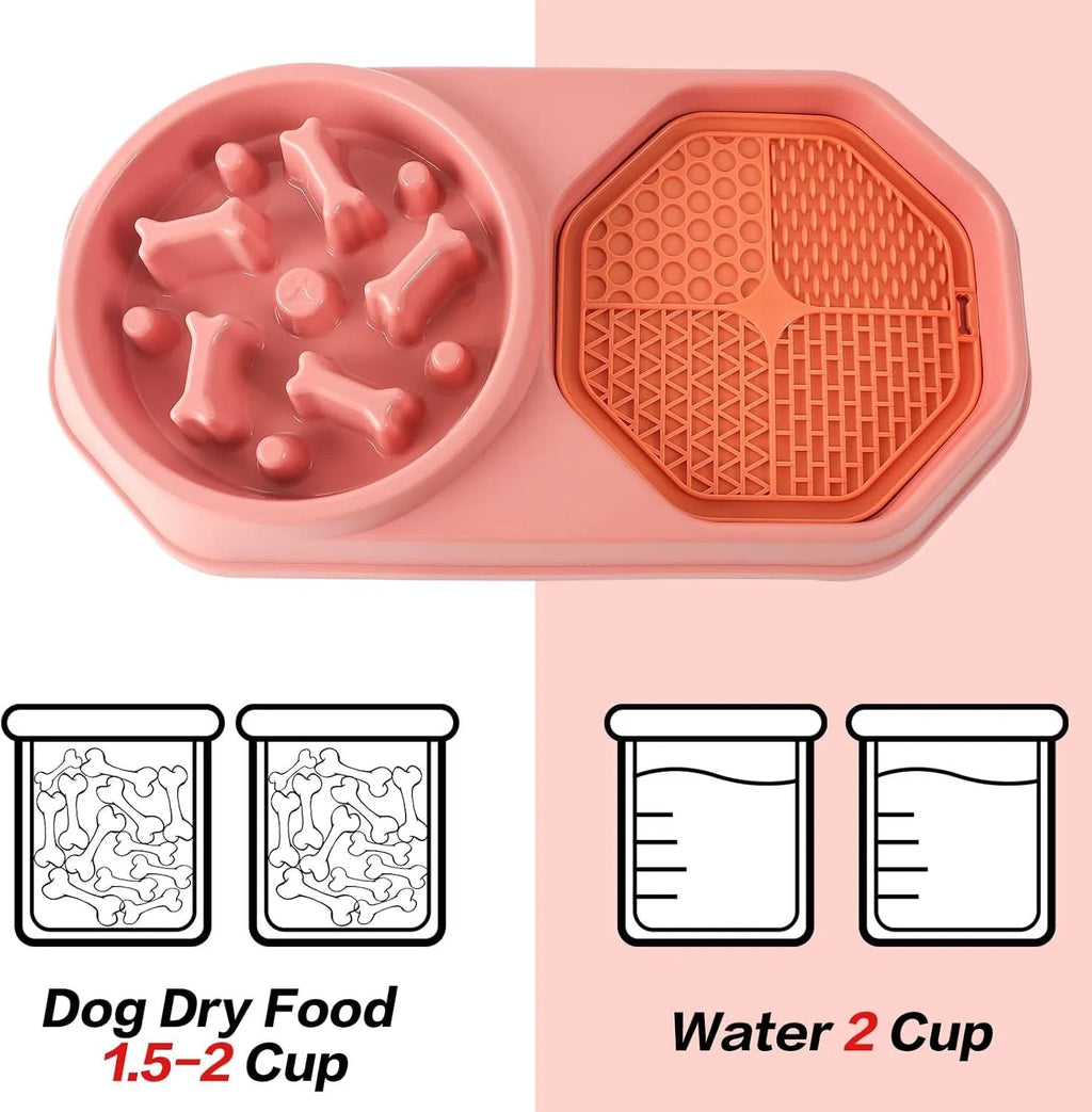 Blue slow feeder dog bowl with maze pattern for anti gulping feeding