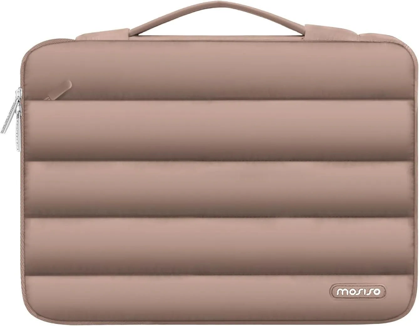 Velvet laptop bag in sand colour with plaid pattern, suitable for a 13.3-inch or 15.4-inch device.