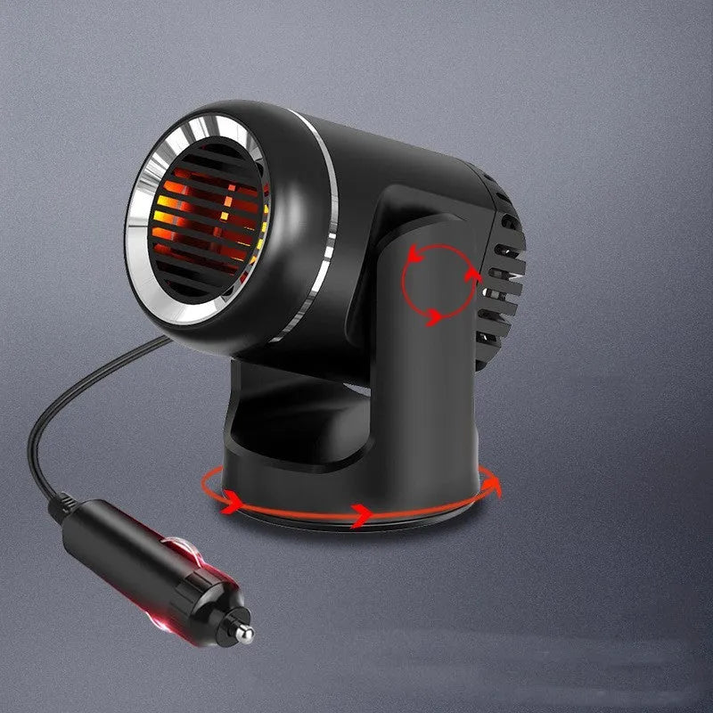Black and white 12v portable car heater with power cable for defrosting and cooling