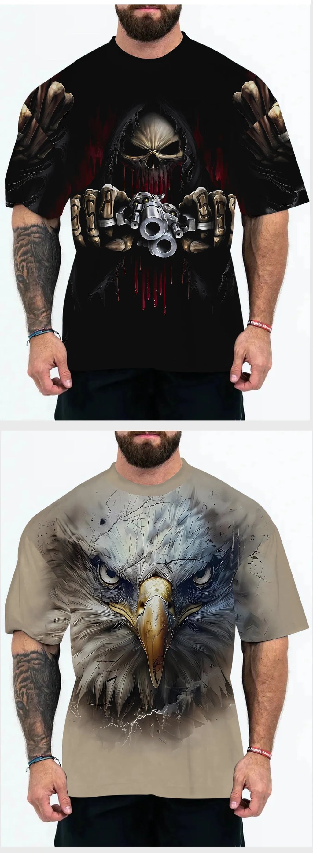 Men's loose fit short sleeve t-shirt with a choice of coloured letters print or eagle head print on front