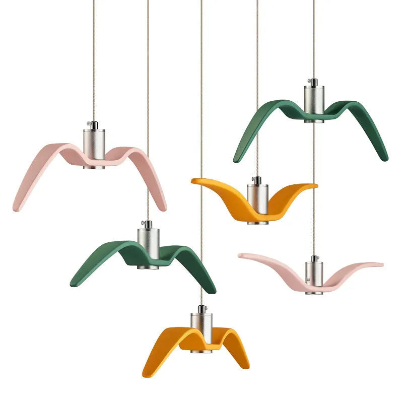 Nordic style post-modern LED chandelier in a macaron colour option, showing one of three available model designs.