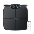 Black eight-electrode body fat scale with digital display on 45cm square platform