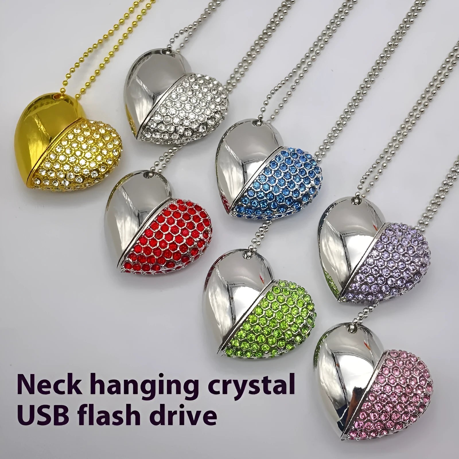 Creative heart-shaped brick-pattern USB flash drive with metal shell in various colours.