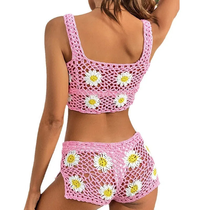 Women's flower pattern swimsuit bikini set in light green and pink colour options
