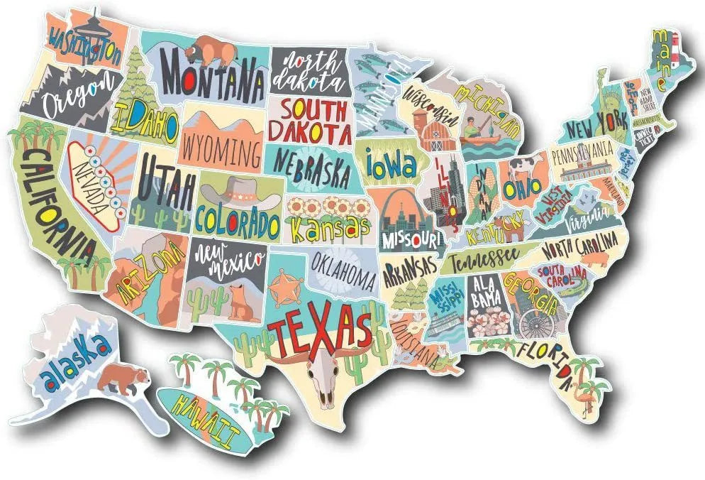 Travel sticker set with world map for suitcase and car body decoration