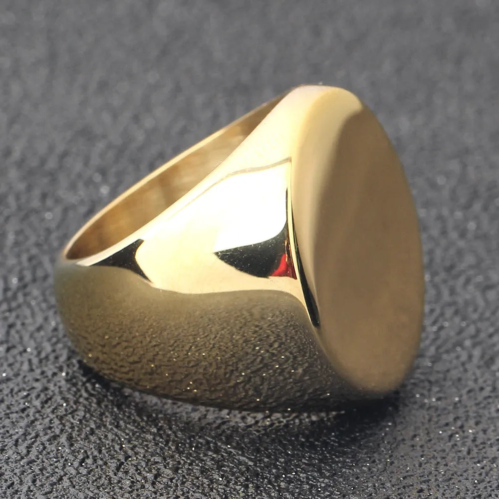 Stainless steel glossy laser ring in black, gold or steel colour, sizes 7 to 15