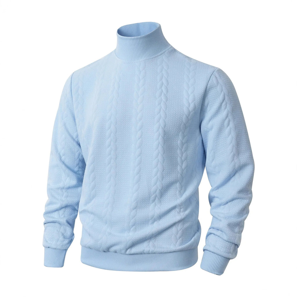 Men's high collar jacquard knitted sweater in solid colour, thickened polyester pullover with long sleeves
