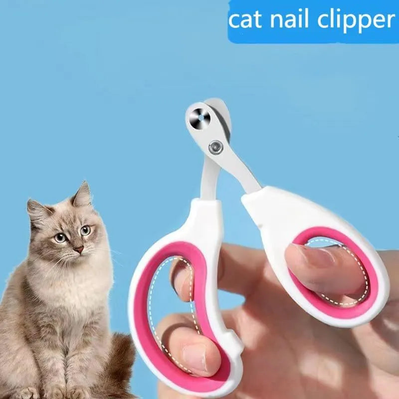 Blue cat nail clippers with circular hole design and cushioned non-slip handles.