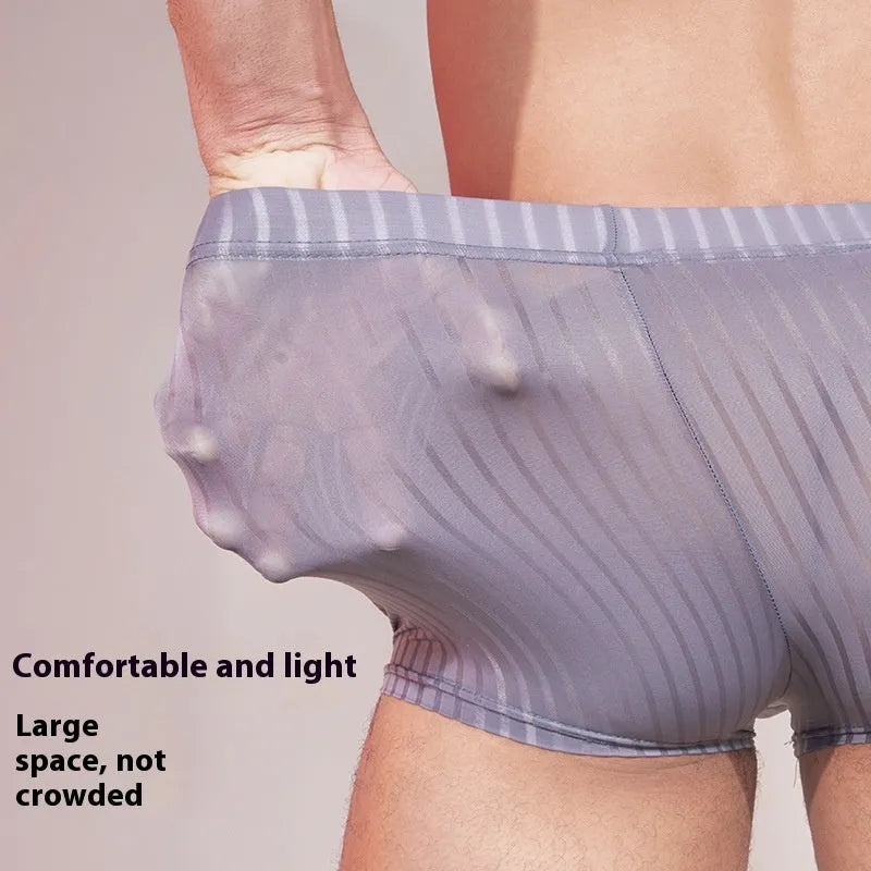 Men's thin transparent striped underwear in black, white and dark grey free size options