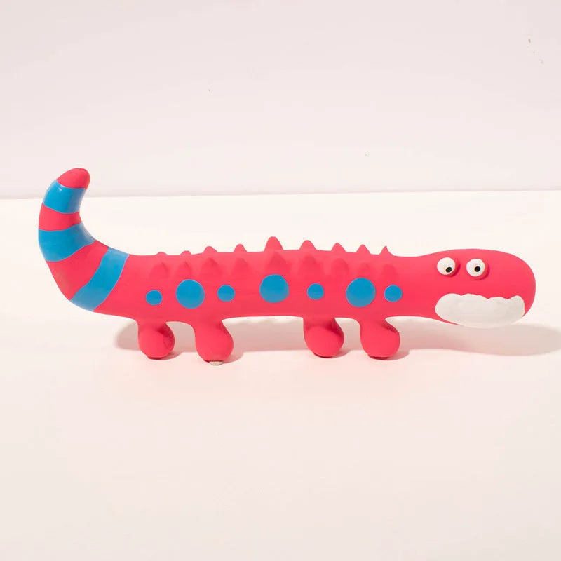 Green lizard-shaped dog chew toy with squeaker for aggressive chewers