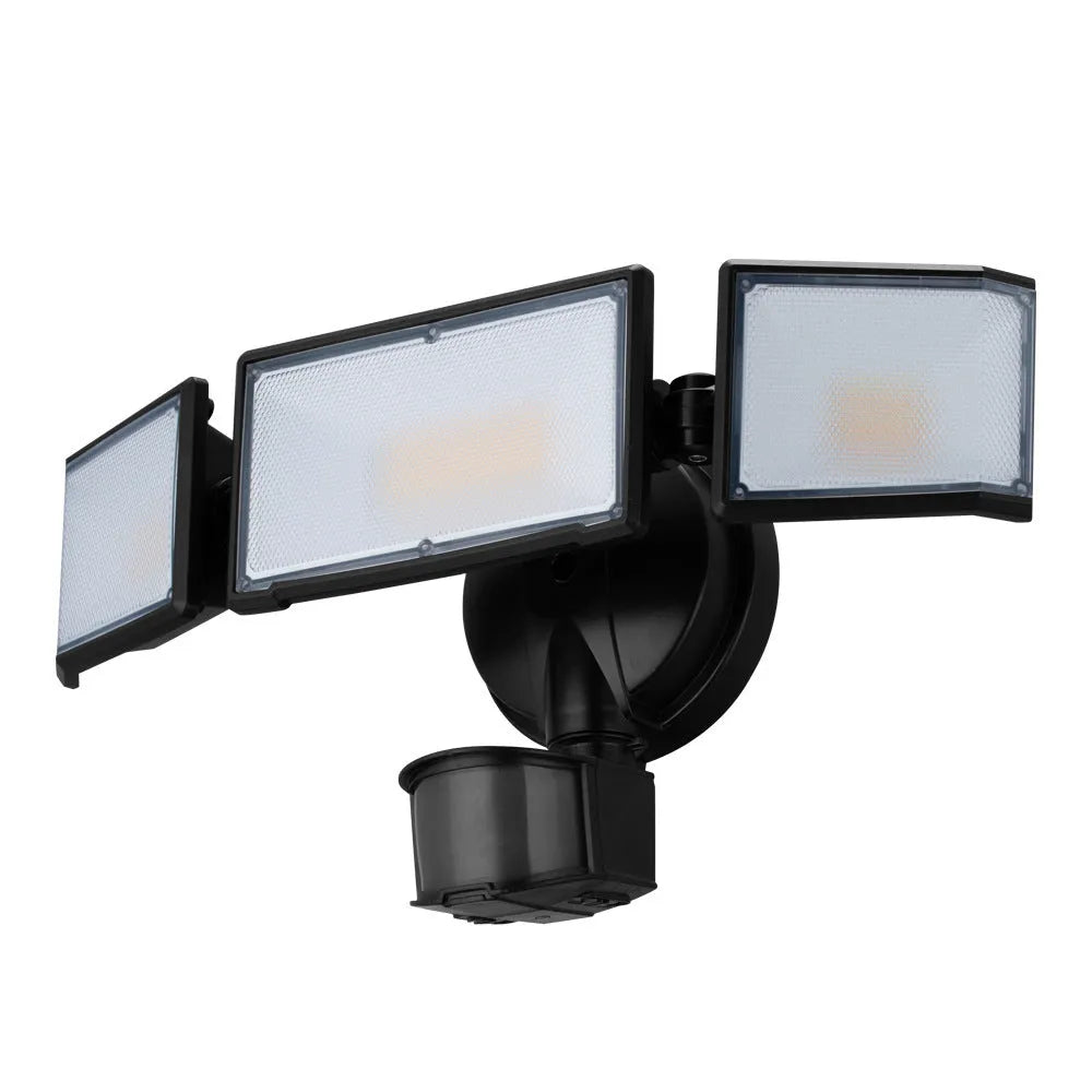 White LED security floodlight with motion sensor for outdoor wall mounting
