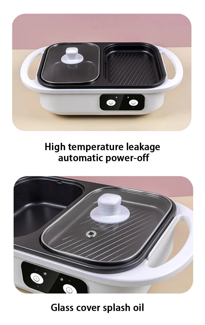 White and green 1300W electric hot pot frying oven appliance for 2-3 people