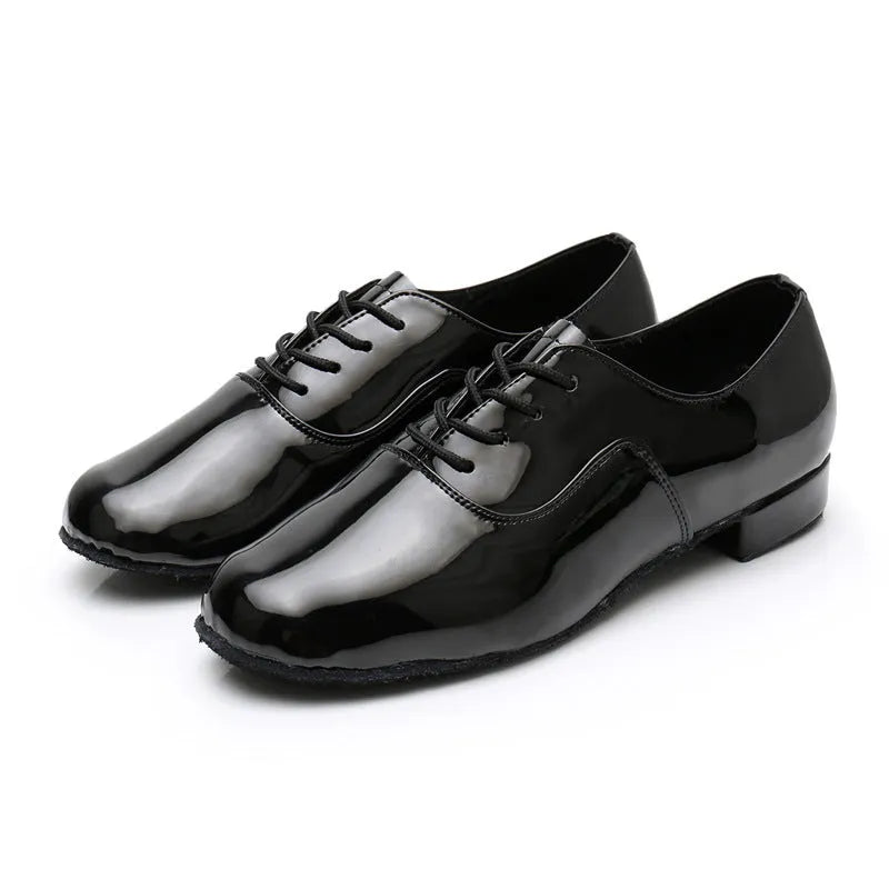 Men's black adult dancing shoes with a synthetic leather upper and calf leather sole