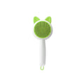 Self-cleaning cat grooming brush with stainless steel teeth in greenish white or orange white colour