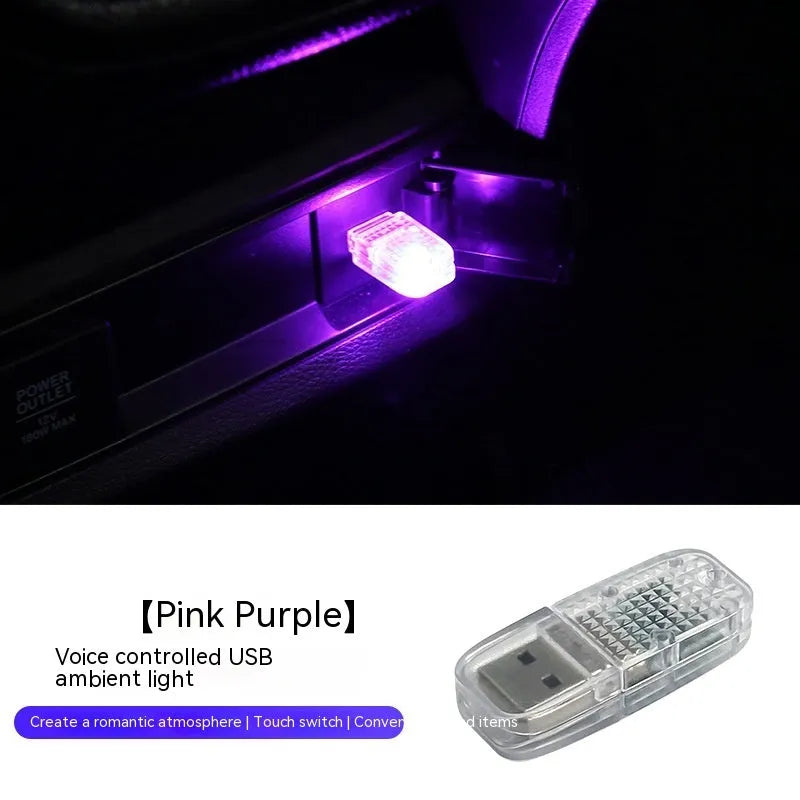 USB car ambient light with touch controls and voice-activated RGB colour changing modes