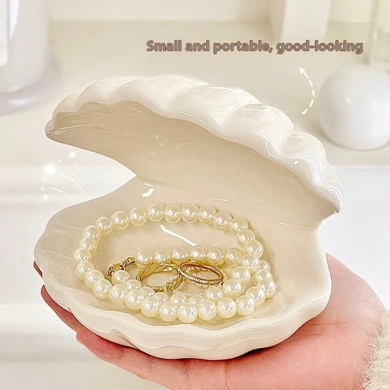 Yellow white porcelain decorative tray with optional small night light, pink and white shell options.