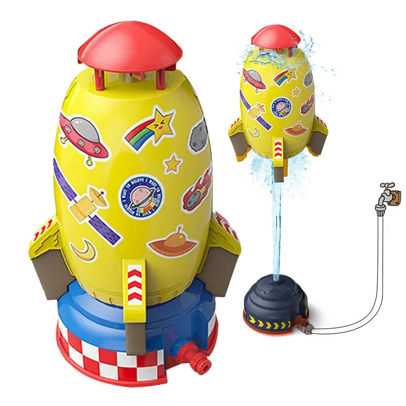 Water pressure rocket launcher toy with base and faucet connector, 14.8x29x14.8cm, for garden water play