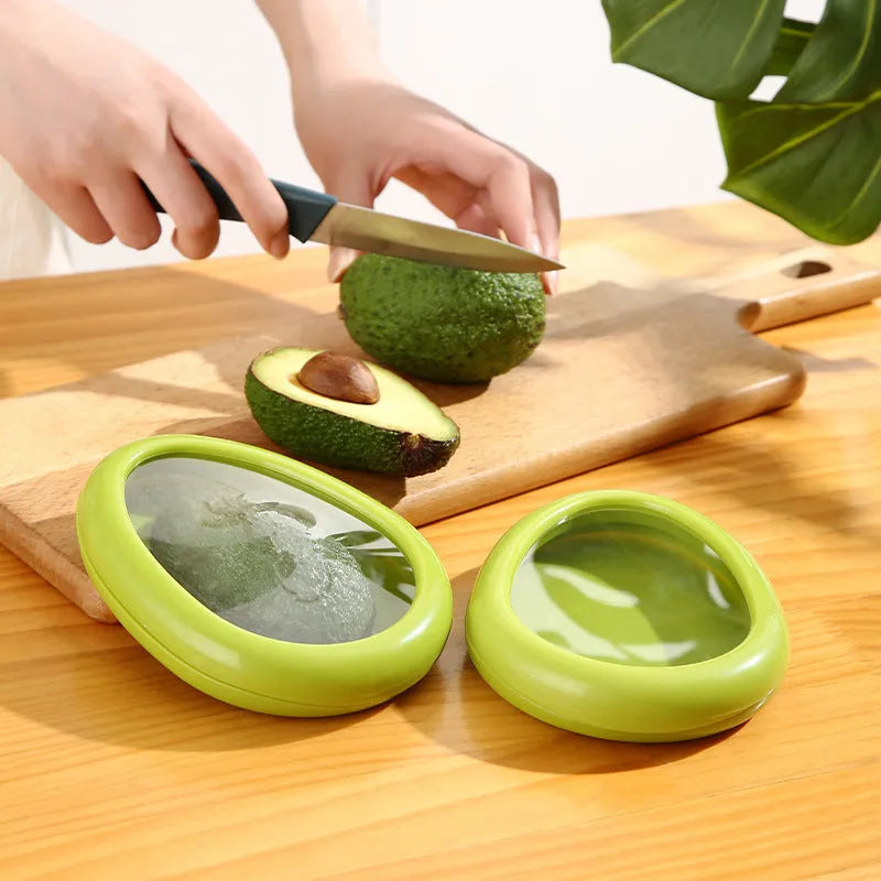 Oval plastic crisper with transparent film lid for vegetable and fruit storage, available in Yellow, Red, Green, Brown or four piece set