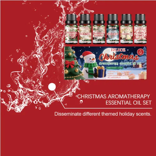 Christmas aromatherapy oil set with six small 10ml bottles for festive home fragrance diffusing
