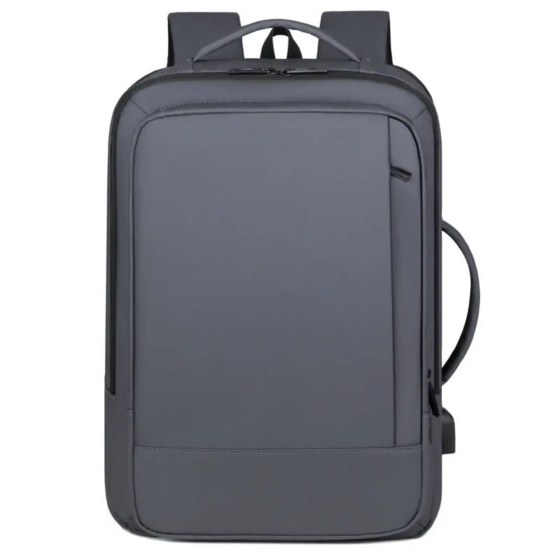 Black Oxford cloth business backpack with shoulder straps showing 20-35L capacity