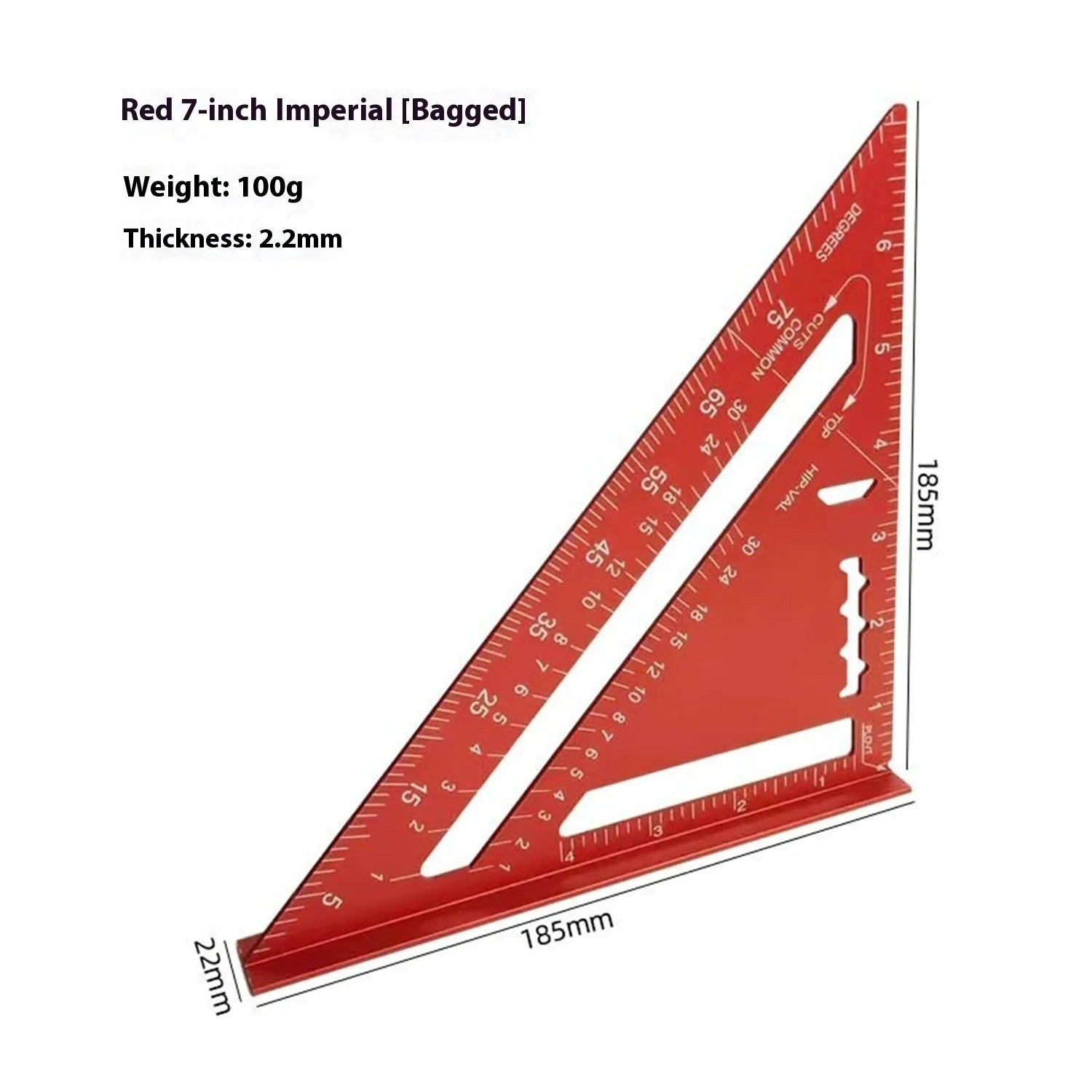 Red thin 7inch metal combination angle ruler set for civil surveying with metric scales