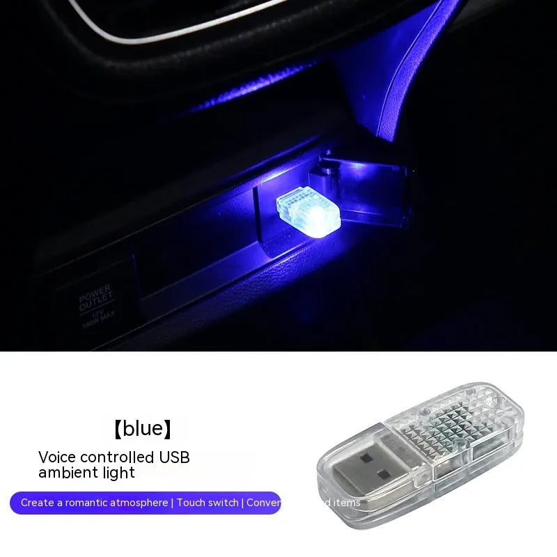 USB car ambient light with touch controls and voice-activated RGB colour changing modes