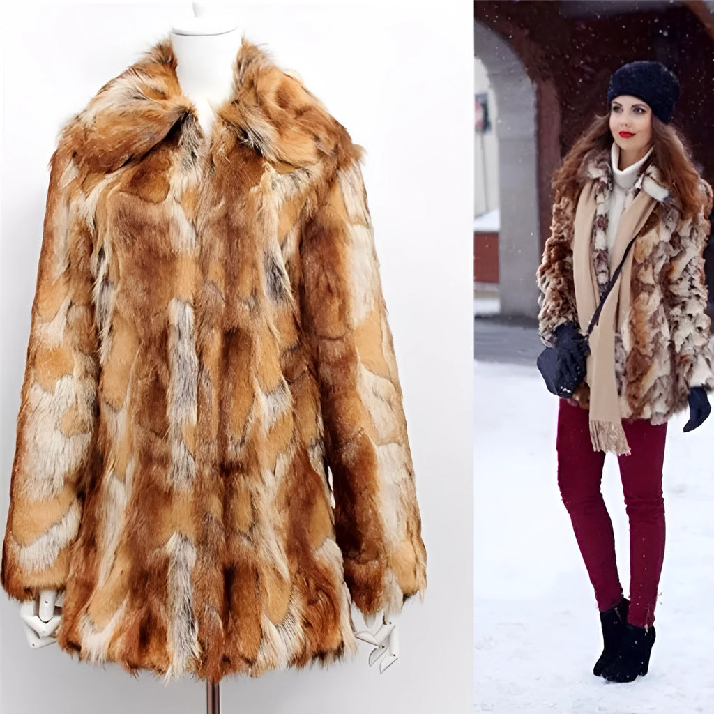 Women's tiger pattern faux fur leather jacket with regular sleeves and street fashion style