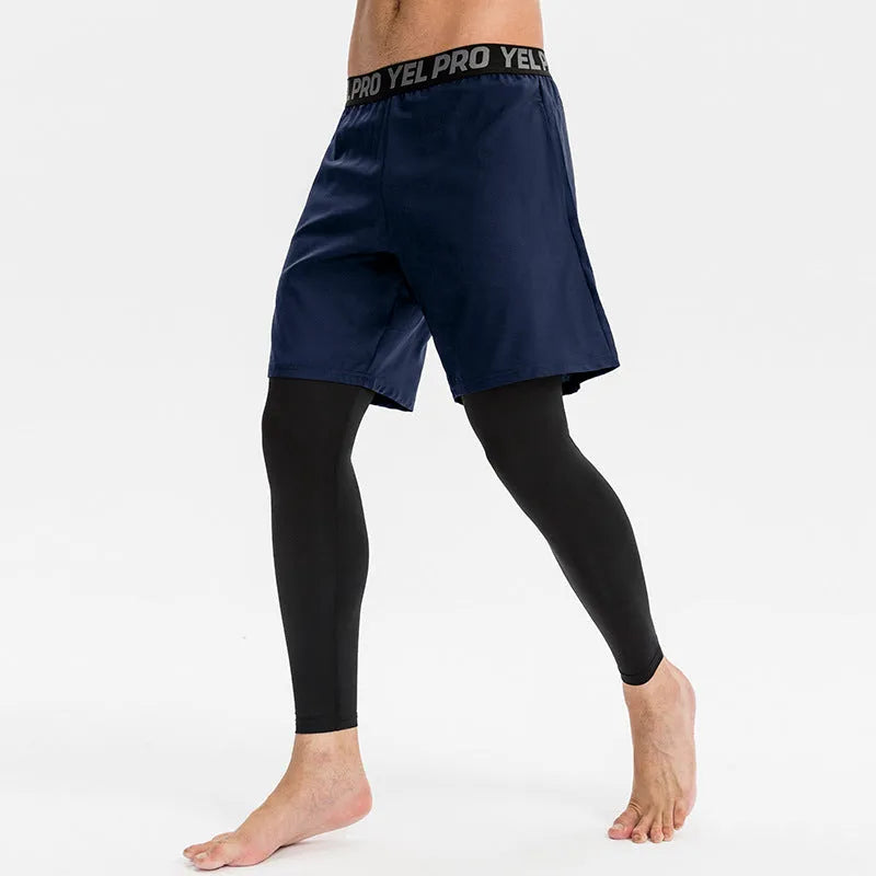 Grey men's tight-fit quick-dry sports pants for fitness training and running.