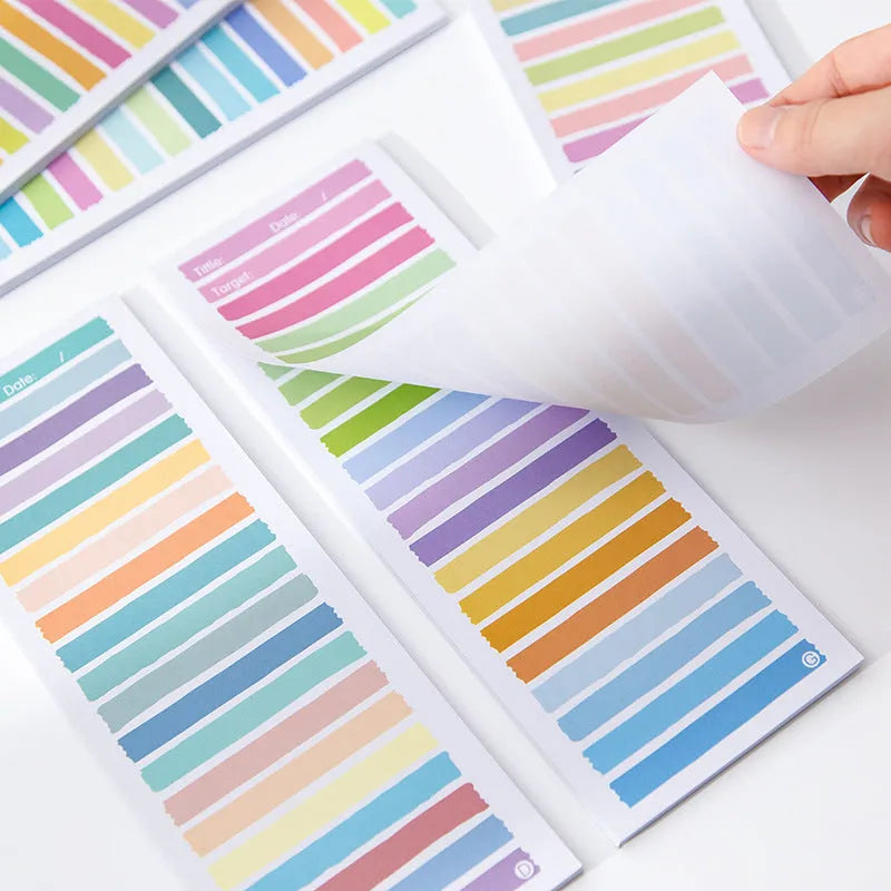 Plastic student notepad with colourful cartoon cover showing A5 sticky note sheets