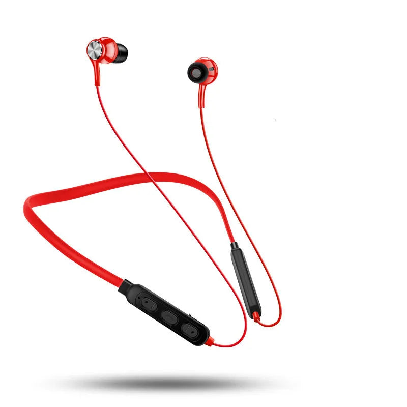 G03 red boxed sports Bluetooth earphones with a black neckband and in-ear earbuds