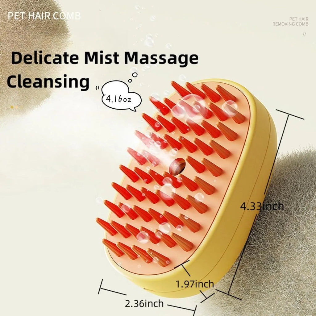 White silicone steam pet brush for dog and cat grooming with rechargeable function and rubber comb teeth