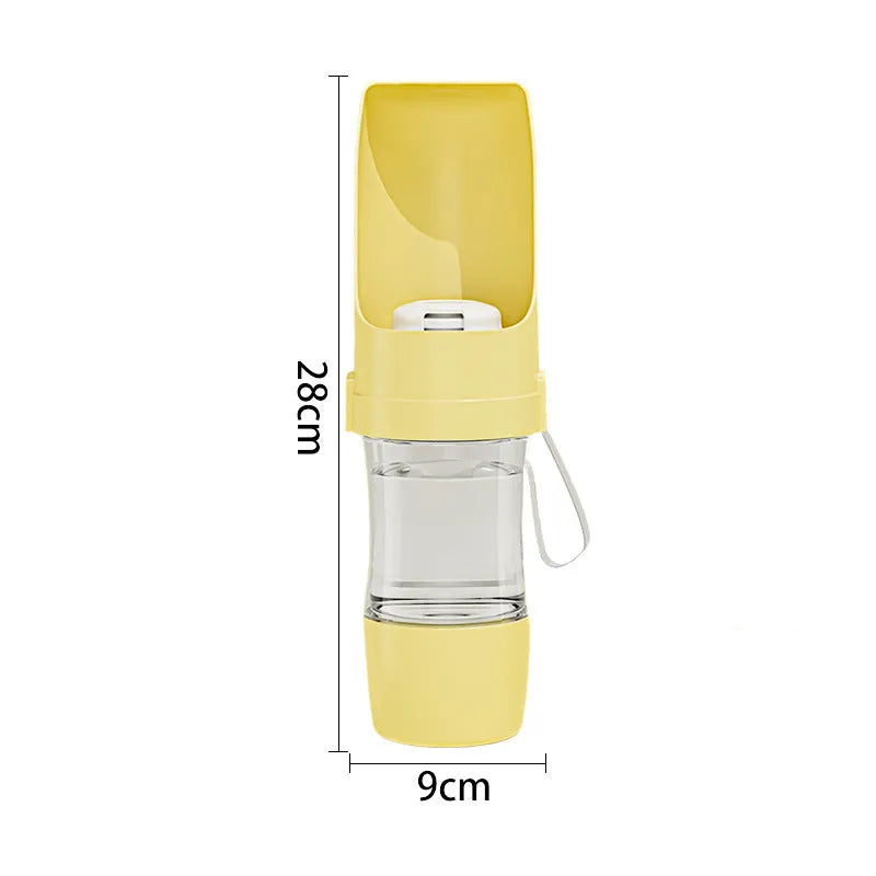 2-in-1 dog travel drink bottle with foldable bowl, 450ml, PP, approx. 9 x 28cm, Gray Green Pink Yellow