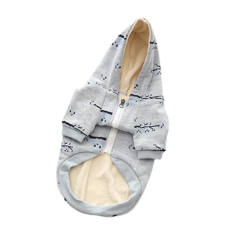 Blue cotton dog sweater with front zipper closure for casual pet wear
