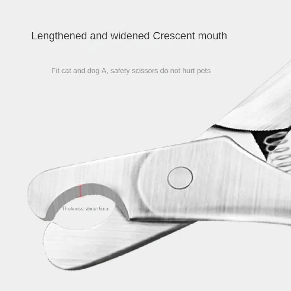 Silver professional pet nail clipper with stainless steel blades for trimming dog and cat nails.
