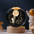 USB-powered luminous crystal ball decoration on wooden base with starry sky design
