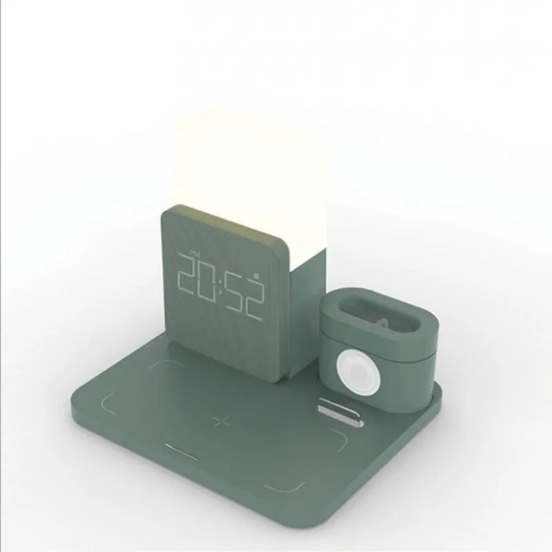 3-in-1 Qi wireless charging stand for mobile phones and headphones in dark green colour