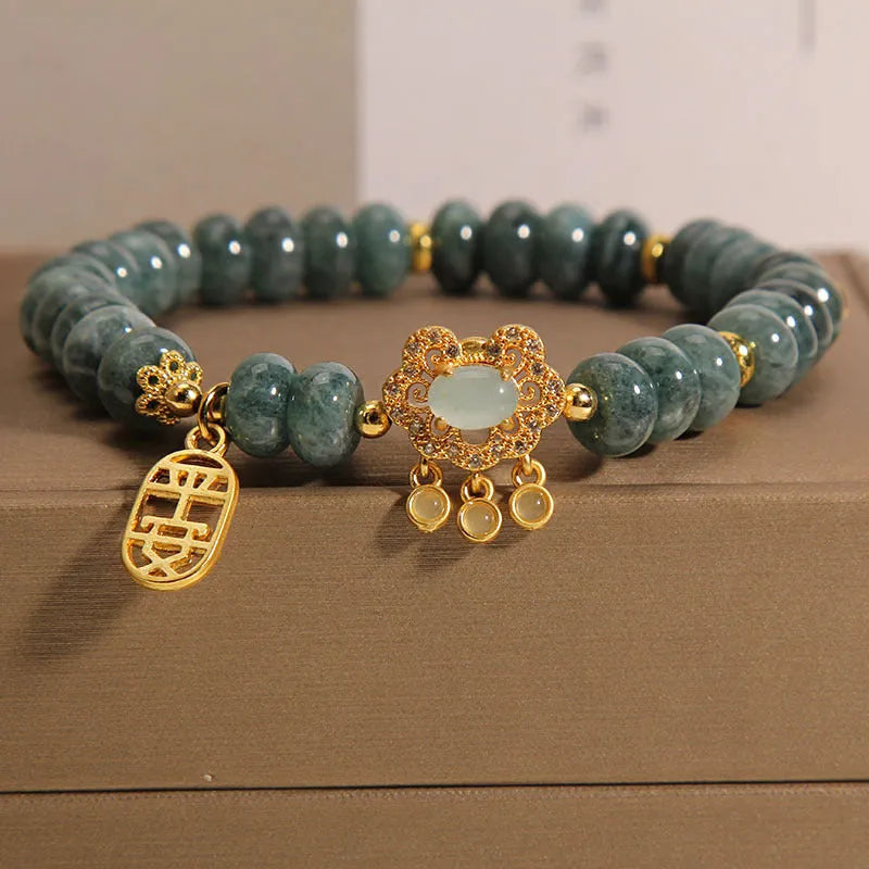 Natural emerald green jade abacus bead bracelet for women with alloy safety lock clasp