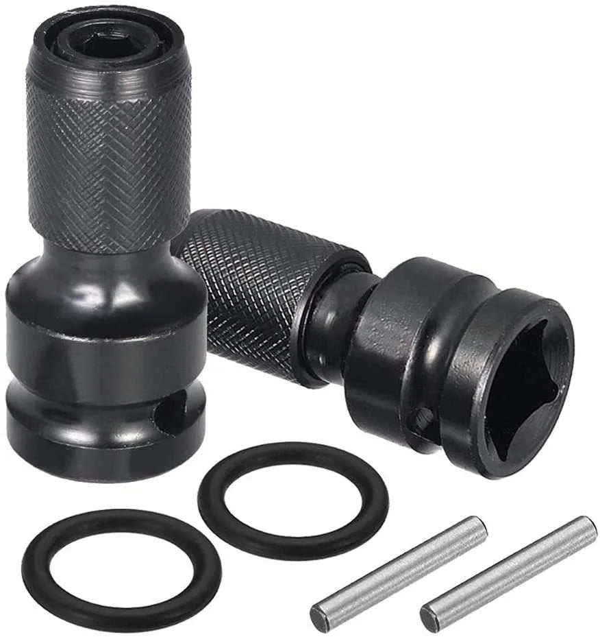 Steel scaling bit holder adapter for converting a 1/2-inch wrench drive to 1/4-inch hex bits.