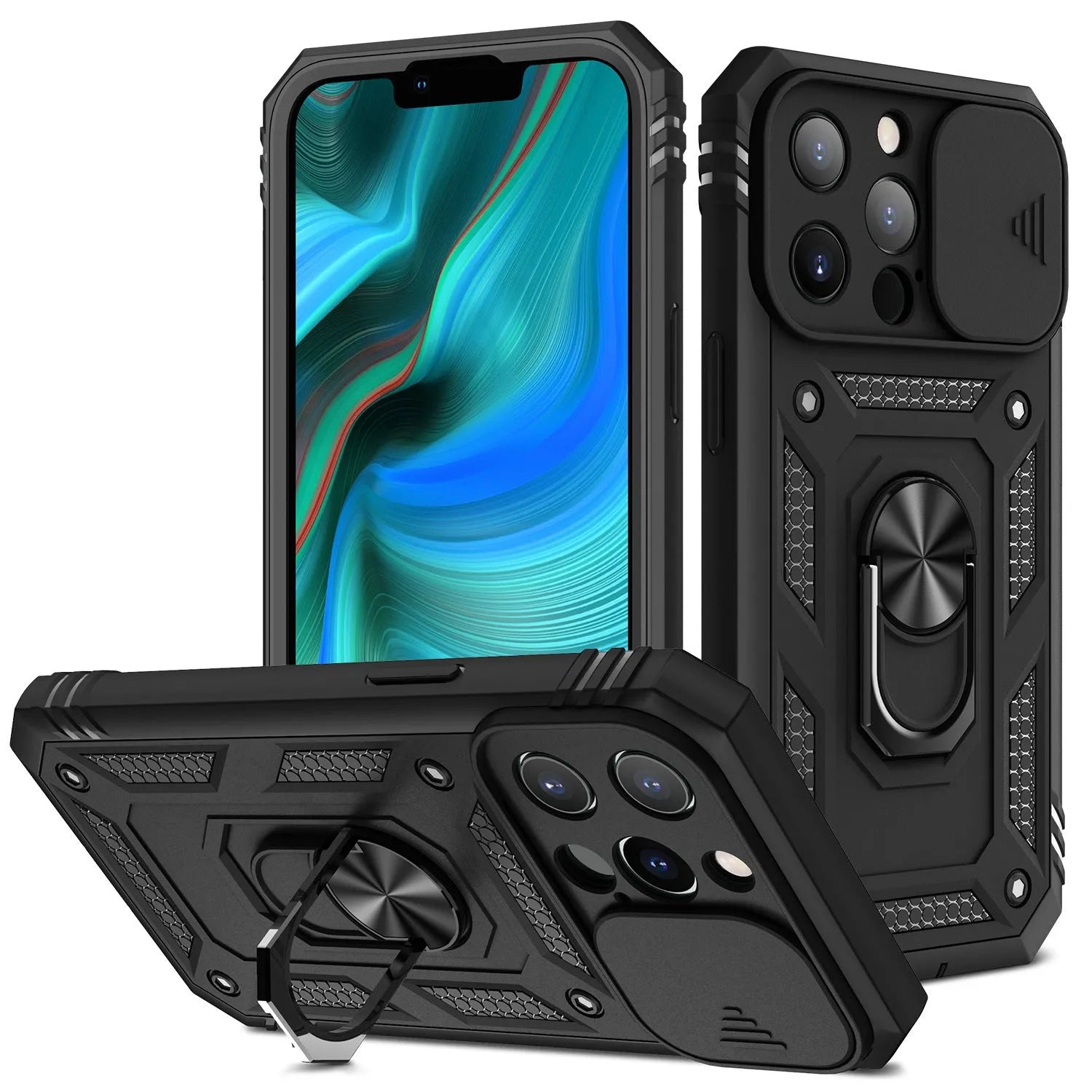 Magnetic iPhone case with sliding window bracket in two-tone colour options