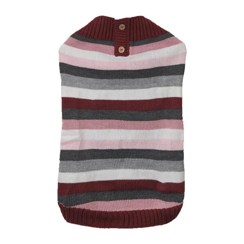 Grey dog sweater with horizontal zipper and button pocket on small breed dog
