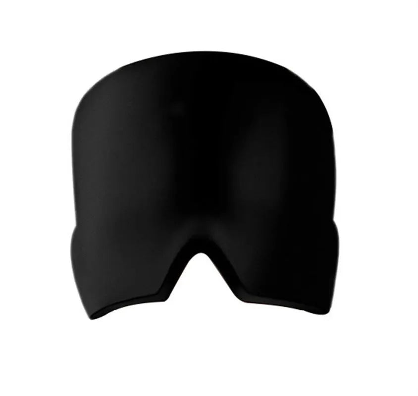 Black elastic cloth gel eye mask for headache relief showing adjustable design