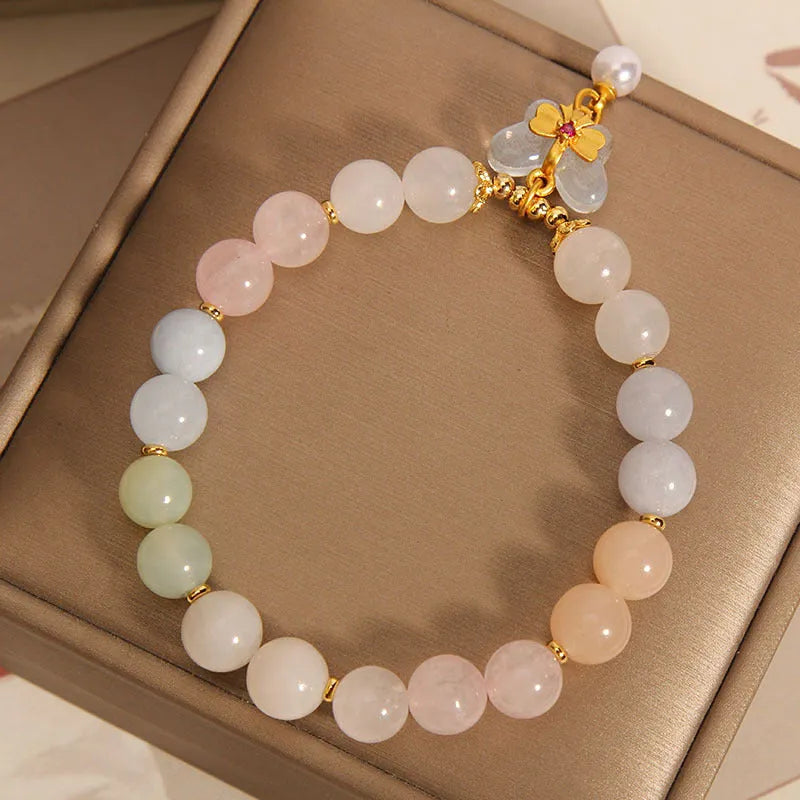 Crystal bracelet with colourful Morganite butterfly pendant in candy colours
