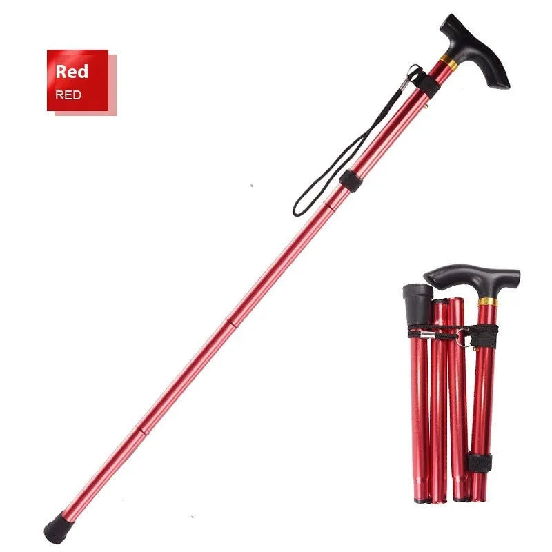 Aluminium folding walking stick with adjustable height and non-slip rubber tip
