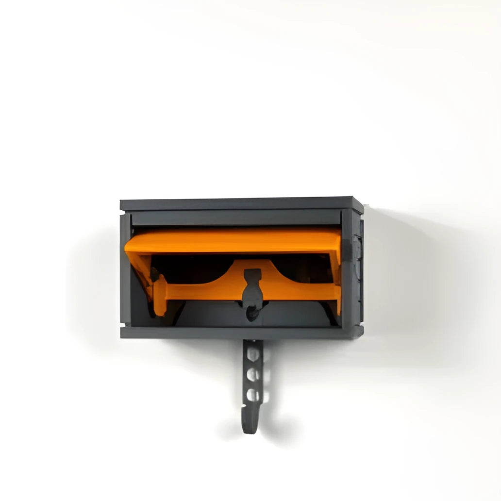 Car garage key holder with opening door, self-adhesive back, brick or stripe pattern, beige brown or orange