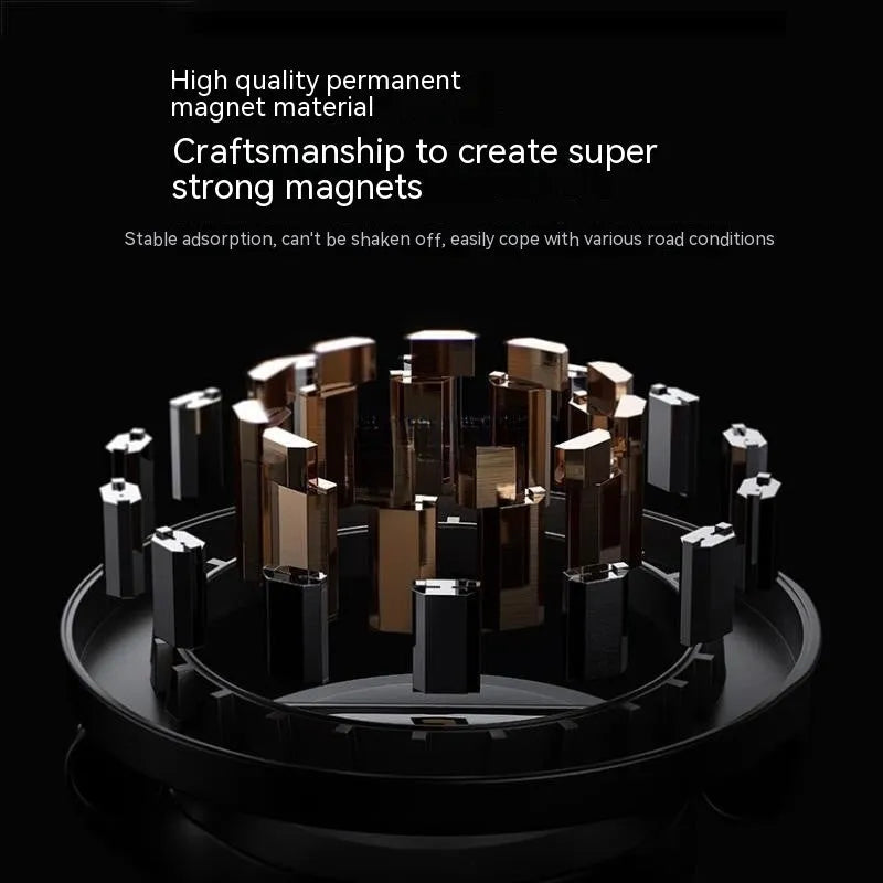 All-metal magnetic car phone mount with foldable design on dashboard