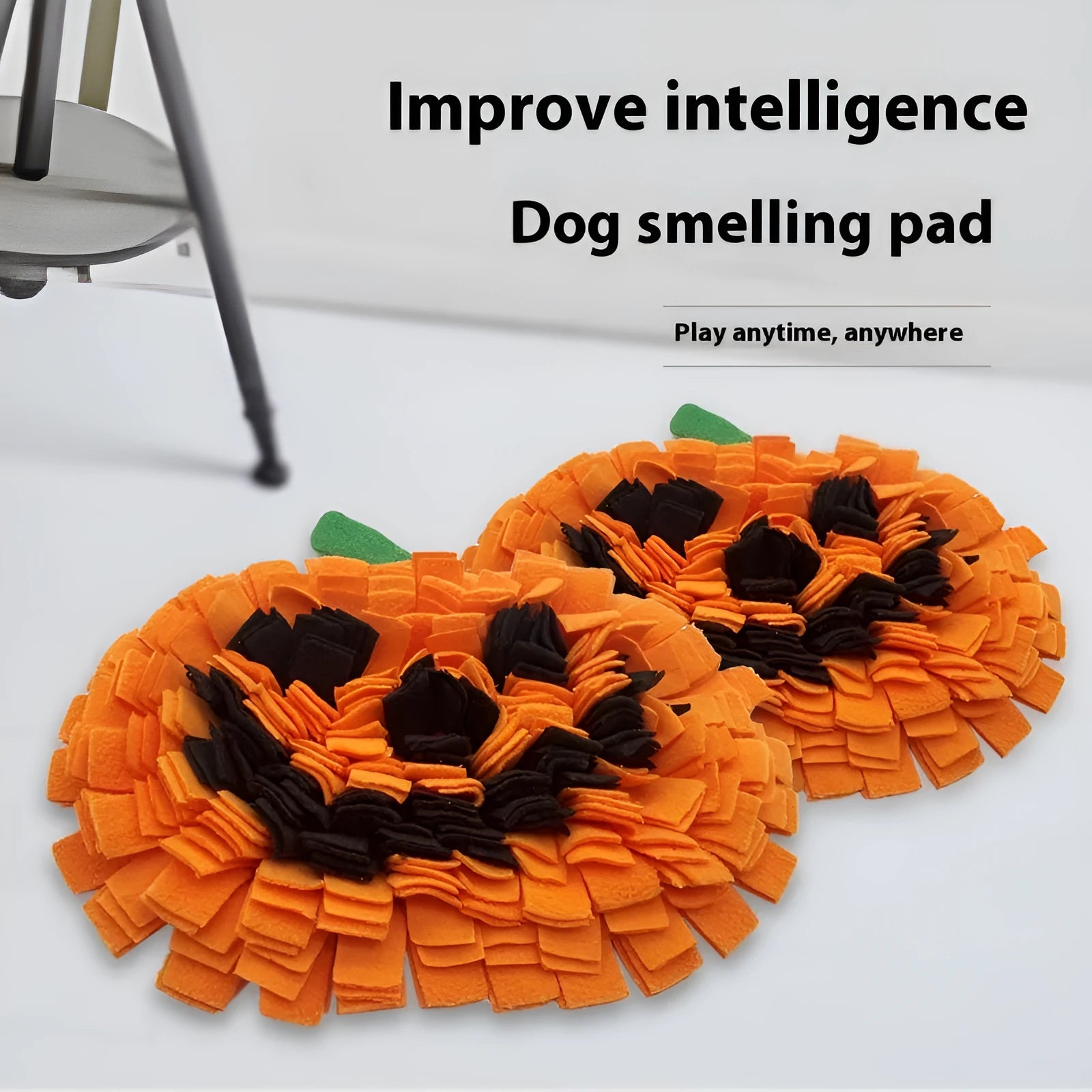 Orange pumpkin-shaped pet smell mat for slow feeding with polar fleece texture