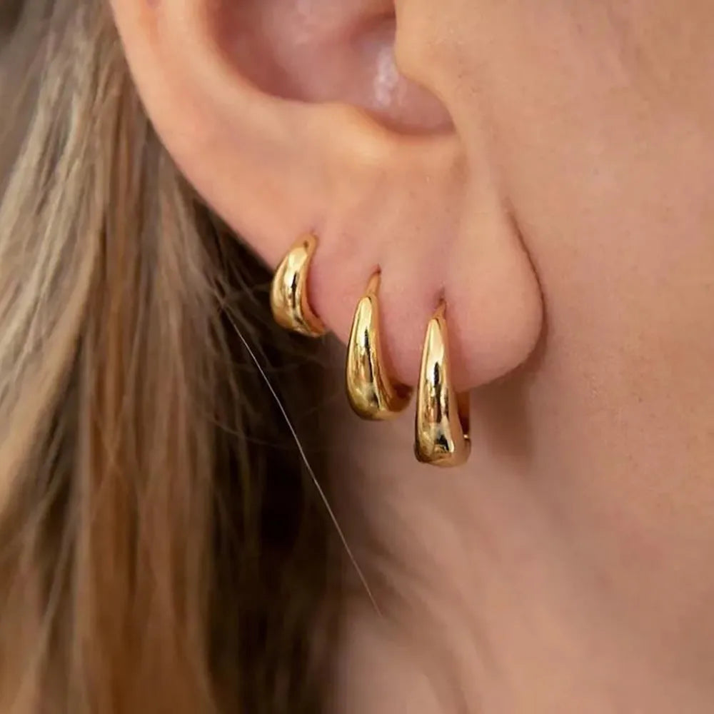 Geometric copper earrings 3-piece set in gold tone with electroplated glossy finish and round design