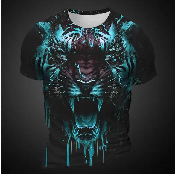 Men's 3D tiger pattern short sleeve T-shirt in bird eye cloth polyester fabric