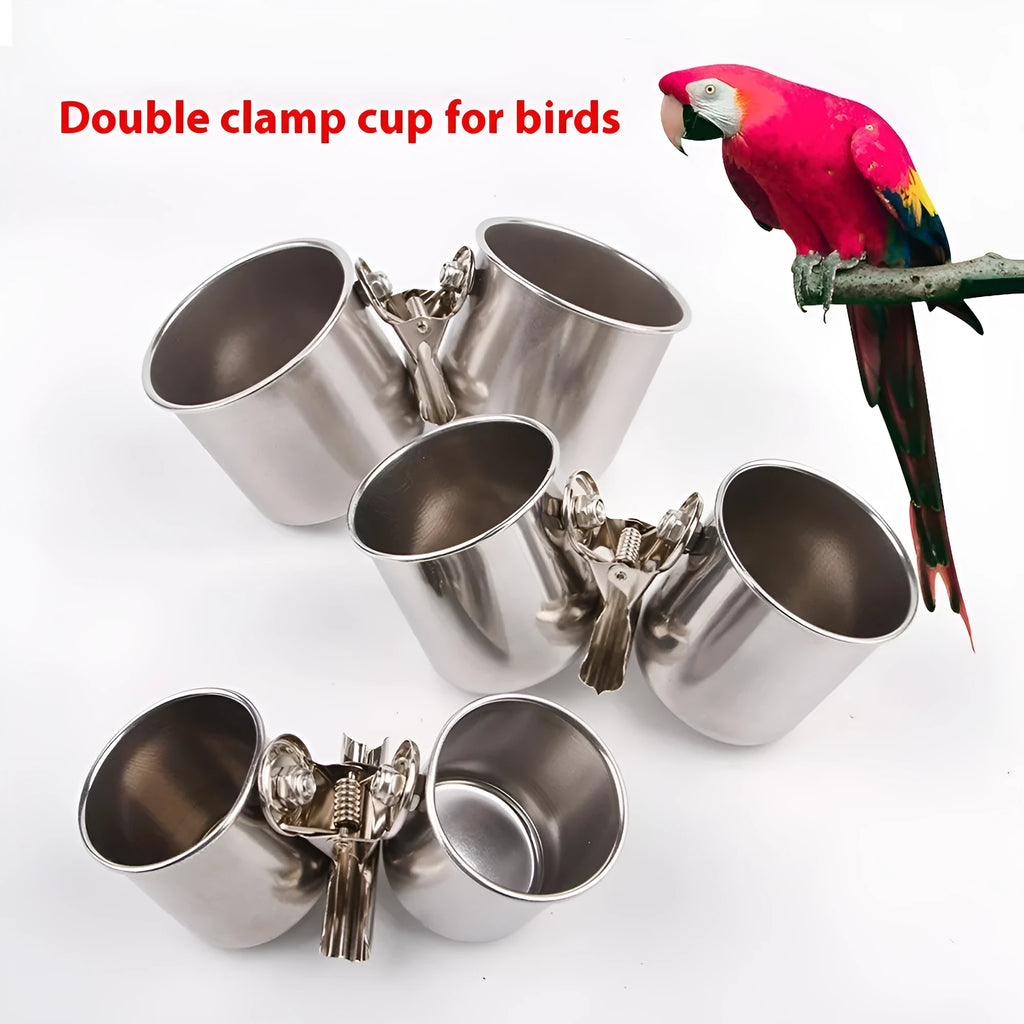 Stainless steel outdoor birdcage feeder with food container in natural colour