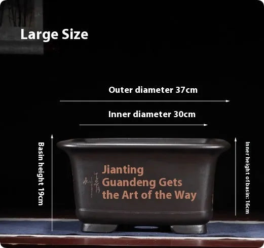 Large antique Chinese style purple clay flower pot for indoor plants and bonsai trees